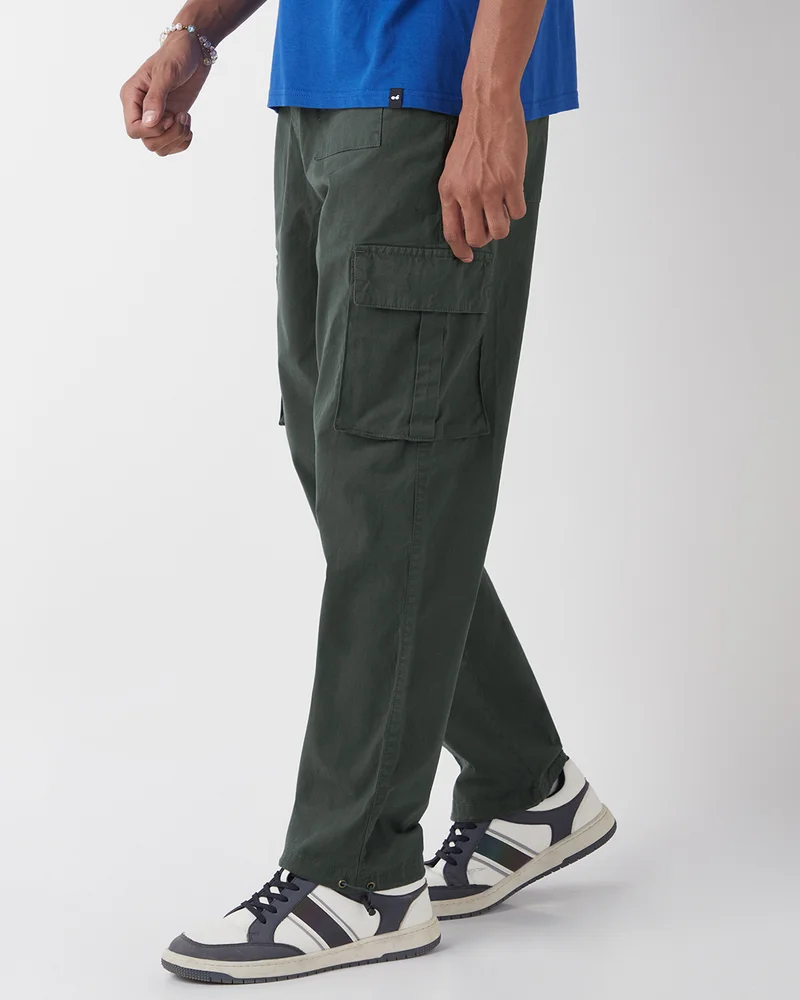 بيواكوف Men's Grey Baggy Oversized Cargo Parachute Pants
